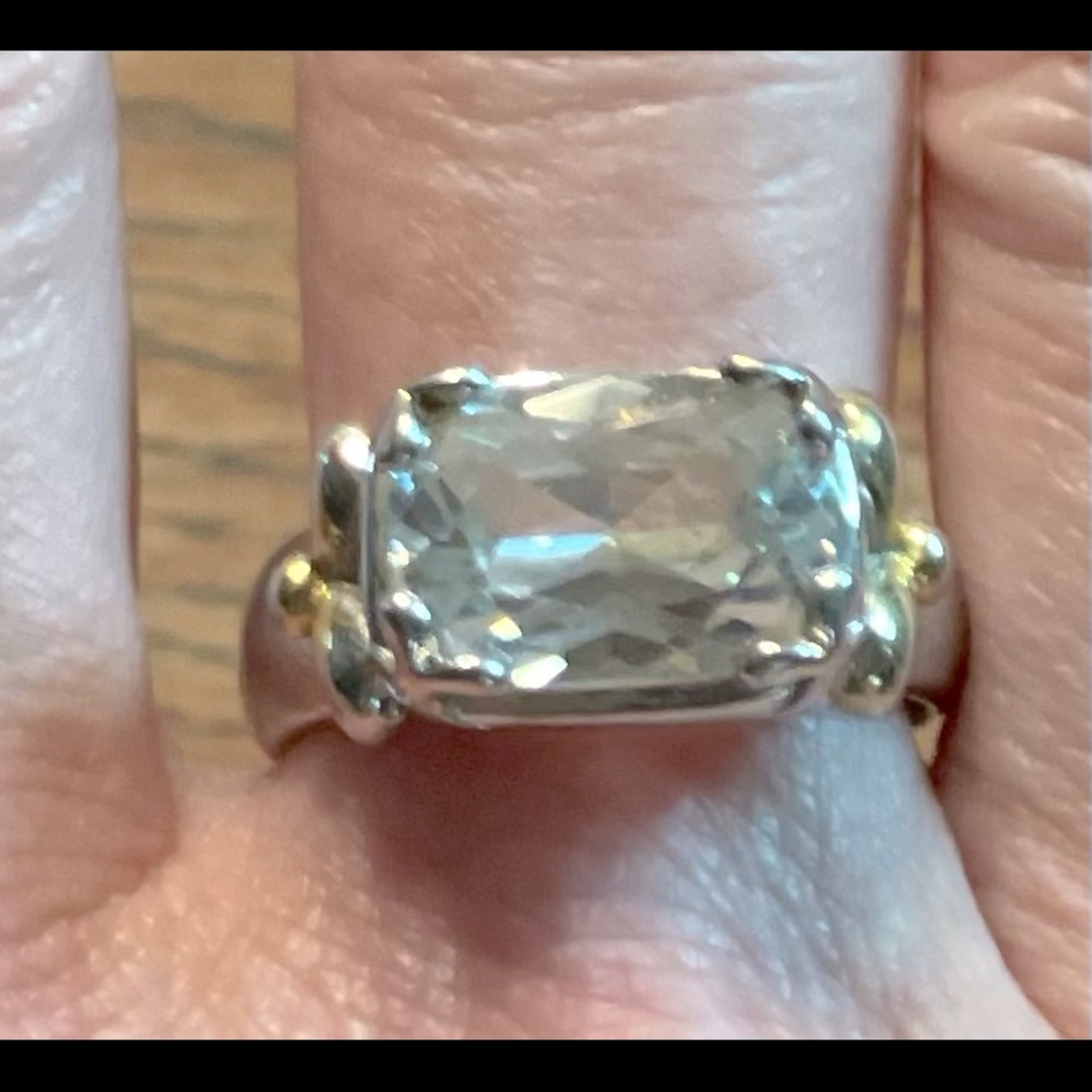 Silver cocktail ring with clear stone